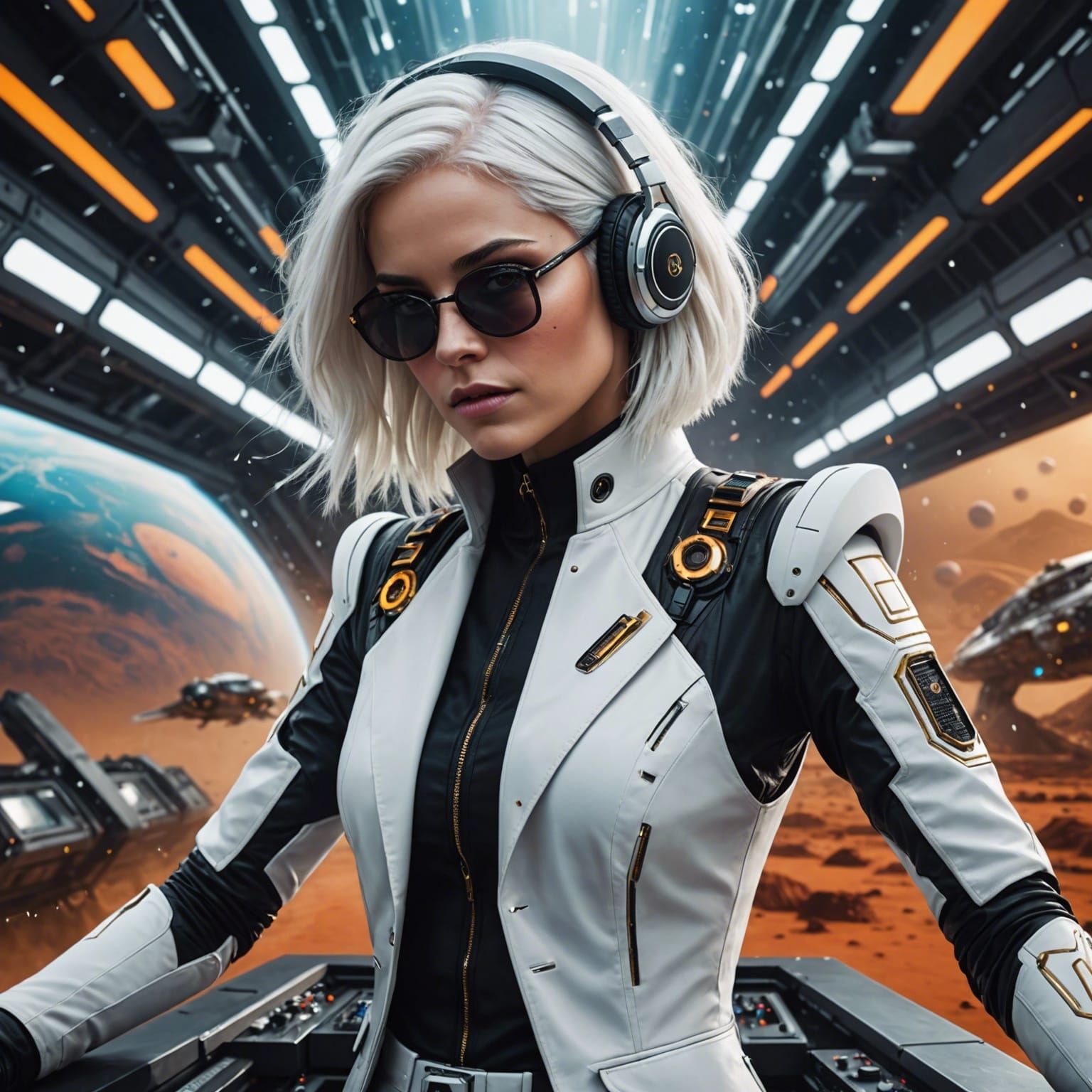 DJ Girl on Mars with Starship, Matte Painting