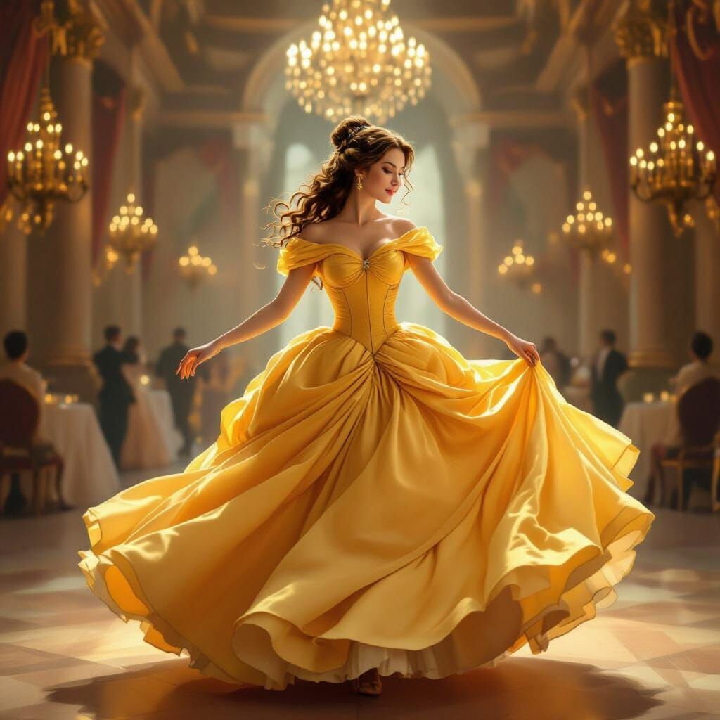 Belle Dancing Elegantly in Renaissance Ballroom