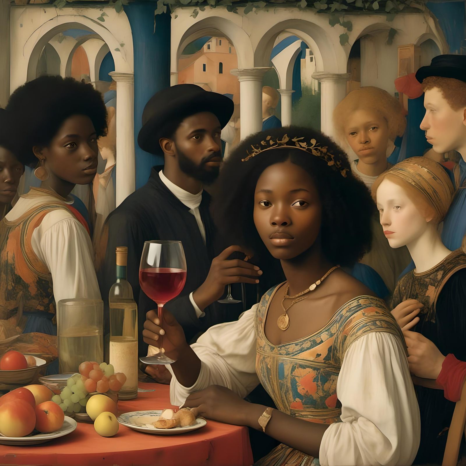 Black Woman at Party in Medieval Style
