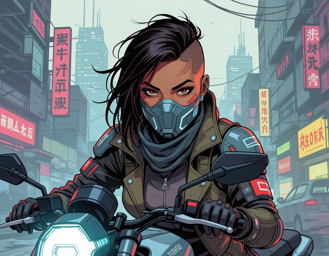 Cyberpunk Fixer in Dystopian City: Graphic Novel Illustratio...