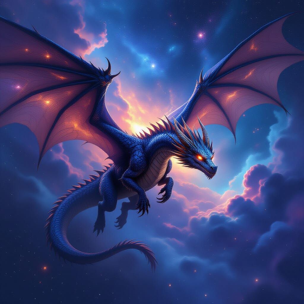 Majestic Dragon Soars Through Cosmic Nebula Sky