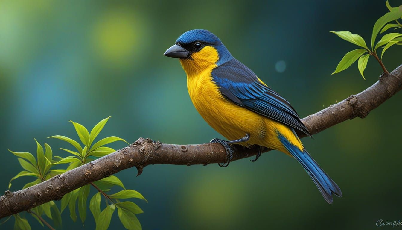 Yellow-Backed Tanager in Vibrant Oil Splash Art