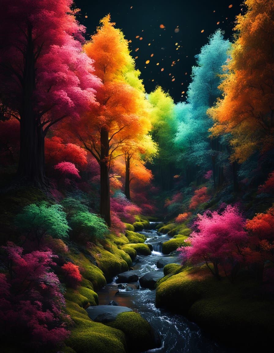 Abstract Splatter Forest with Babbling Brook