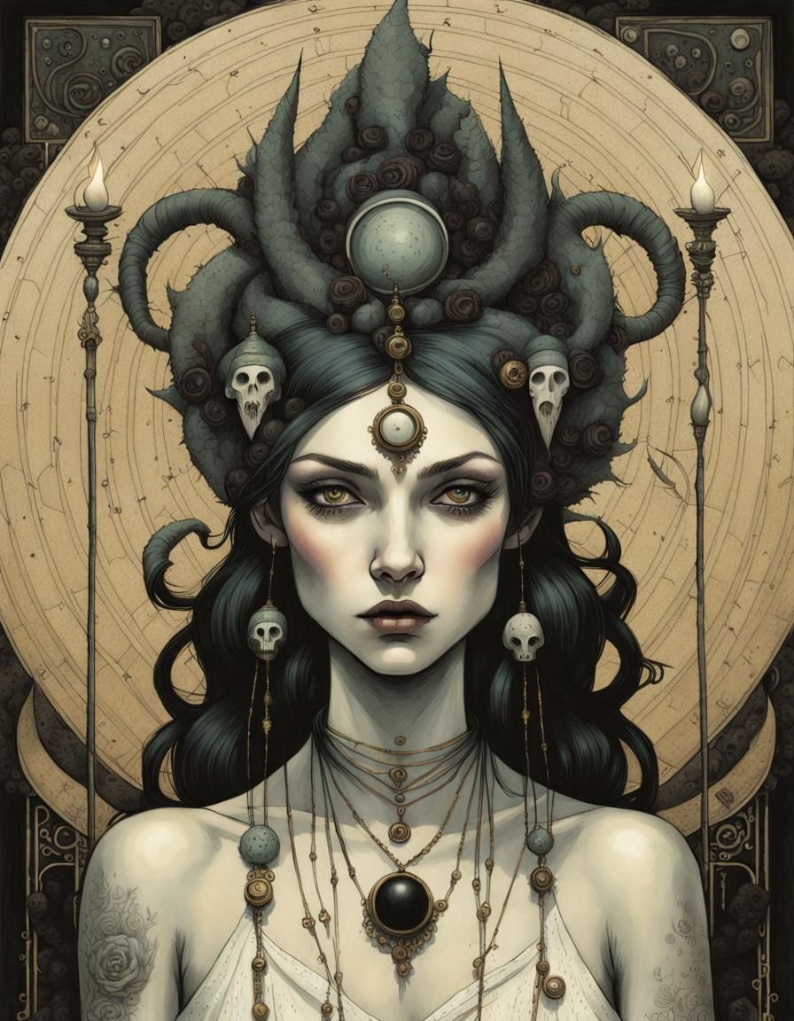 Hecate Goddess in Art Brut Style