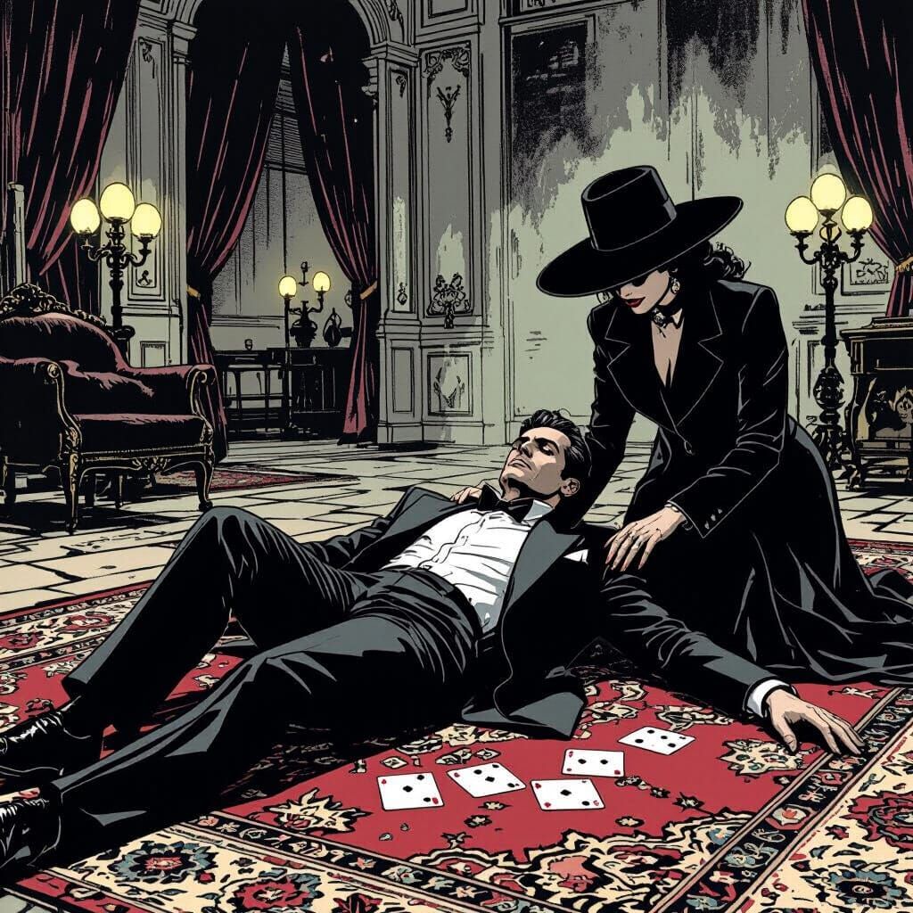 Belle Époque Murder Scene in Frank Miller Style