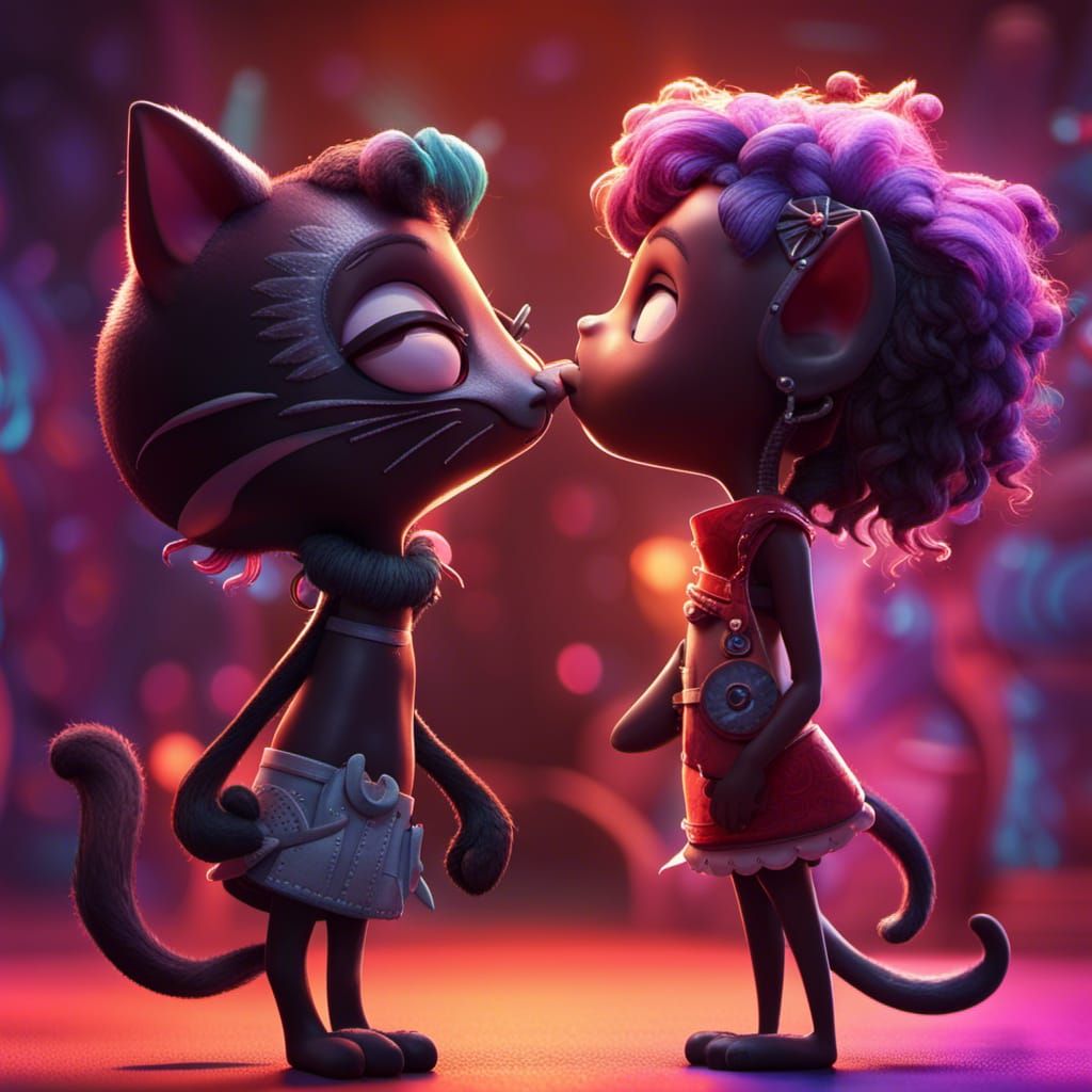 Cat-like Couple in Pixar-Inspired 3D Digital Art