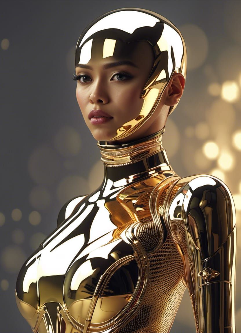 Futuristic Indonesian Woman in Cyberpunk Liquid Metal Suit