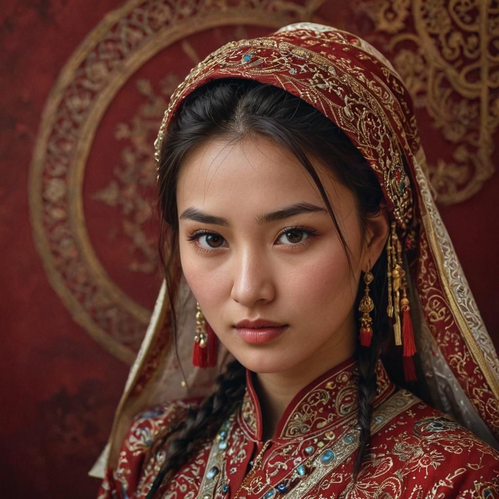 Uyghur Girl Portrait in Traditional Dress