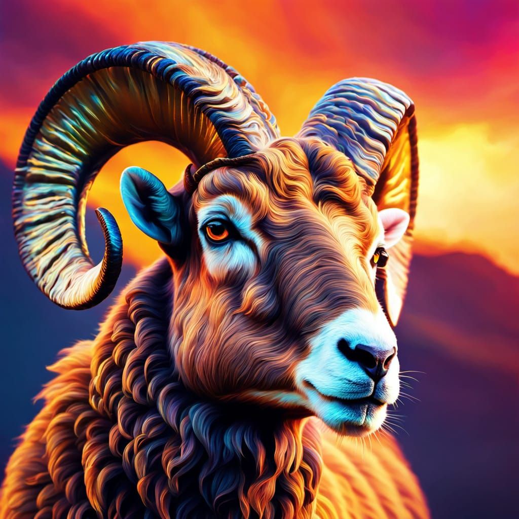 Abstract Ram's Head in Golden Light