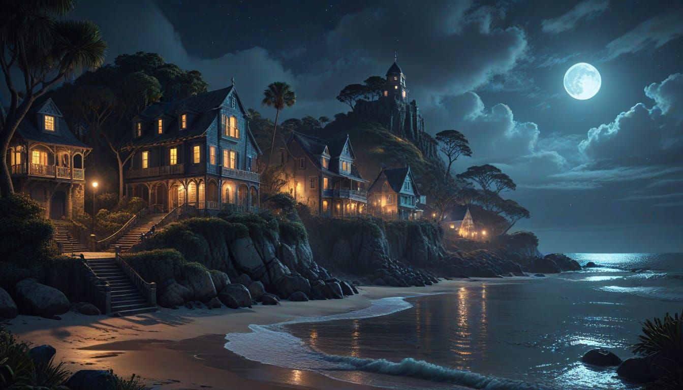 Enchanted Charleston Coastal Village Under Starry Night