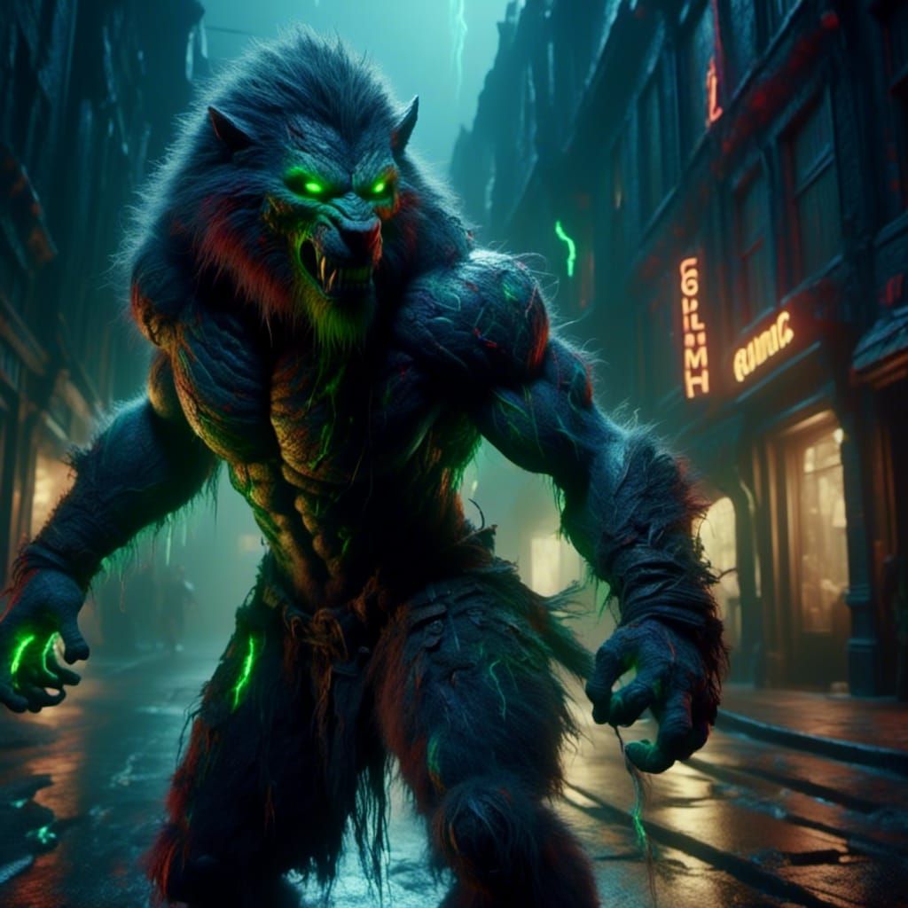 Female Werewolf with Whip in Gritty Film Style