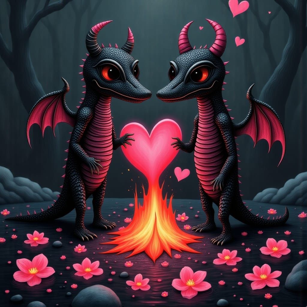 Lava Loving Demonic Crocodilians in a Fiery Valentine's Scen...