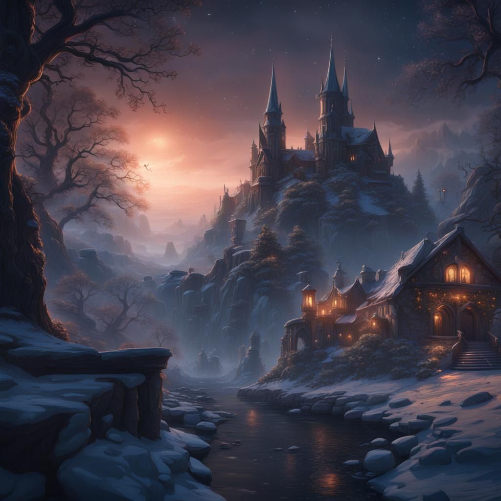 Fantastical Silent Night: Detailed Matte Painting