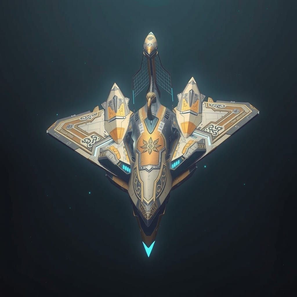 Ancient Futuristic Trireme Spaceship with Cyberpunk Elements