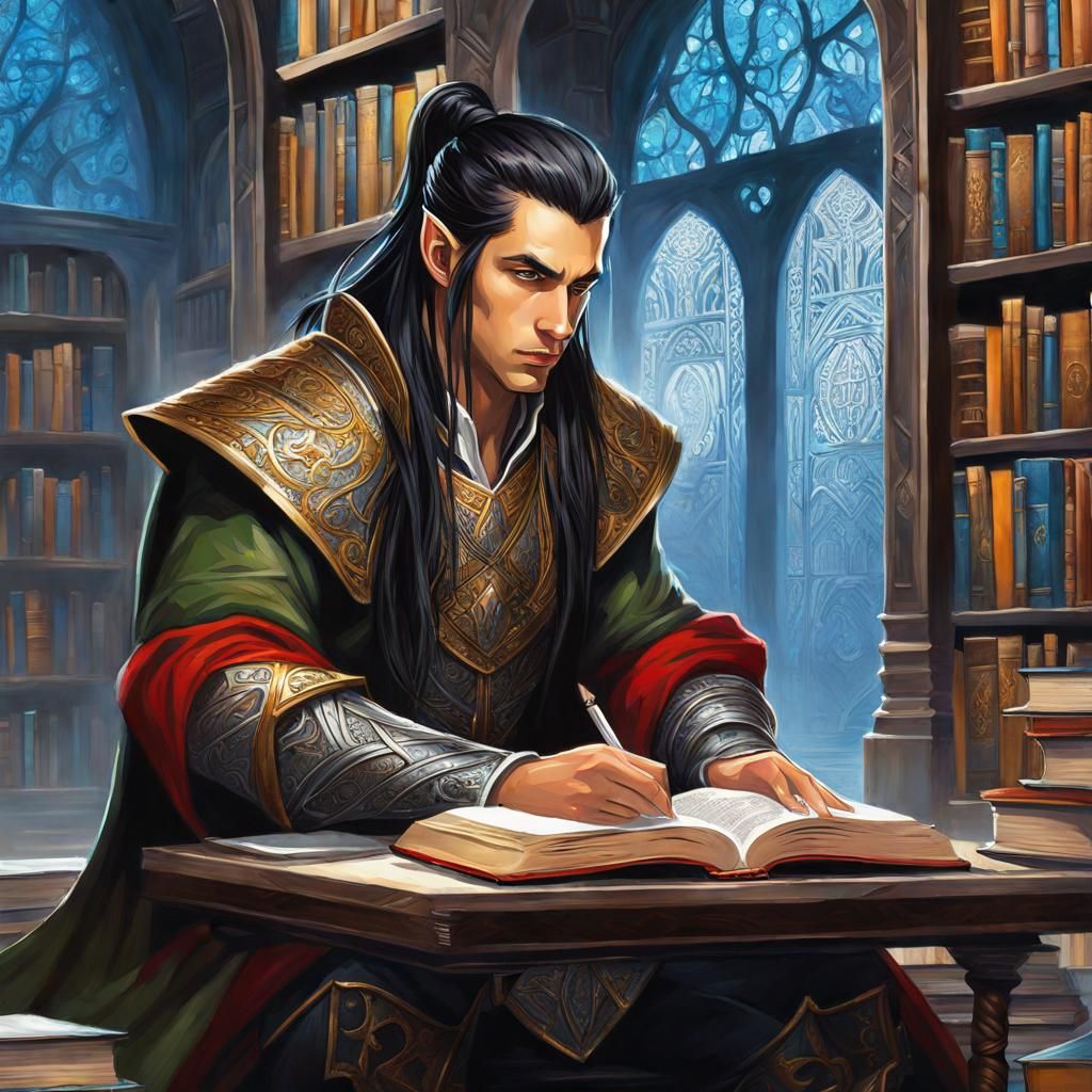 Young Half-Elf Cleric Studying, Graffiti Art Style