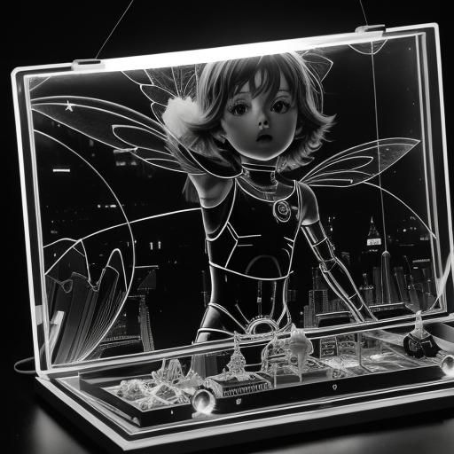 Surreal Rayograph with Rainbow Fairy and Goth Dolls