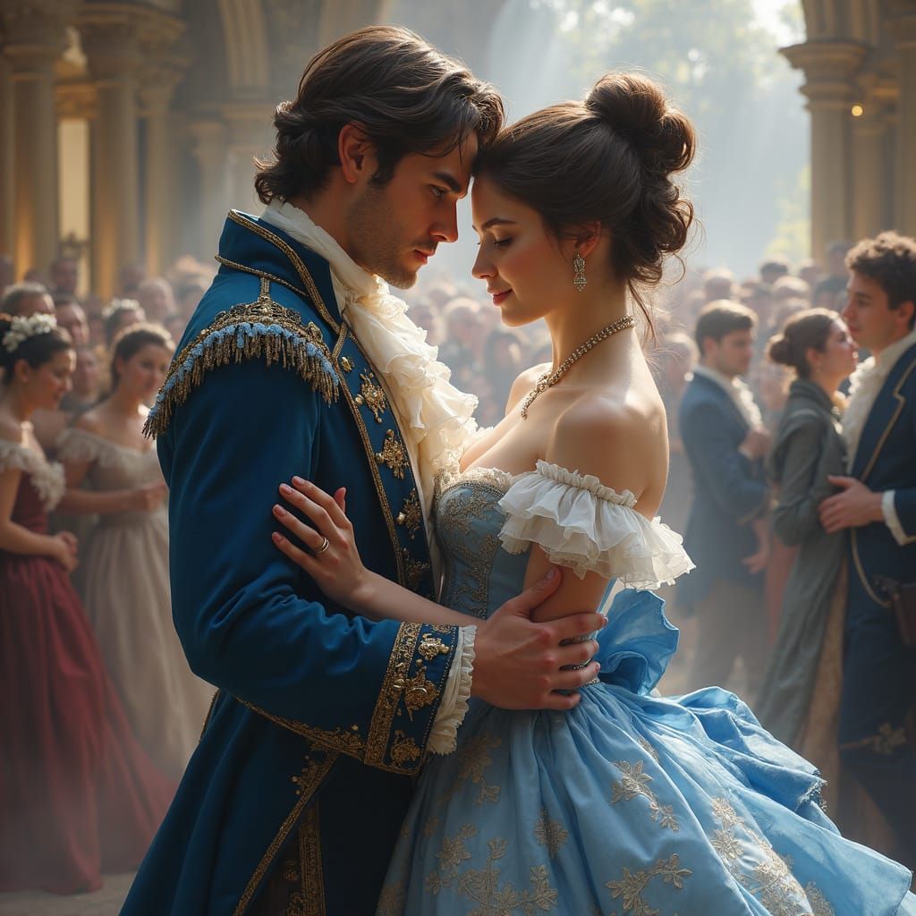 Couple Dancing at Baroque Ball in Ethereal Style