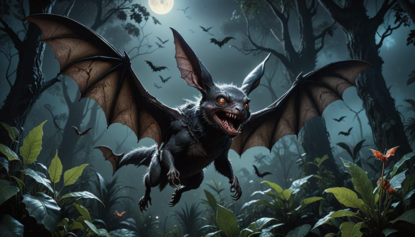 Vicious Bat-Rabbit Hybrid in Alien Jungle