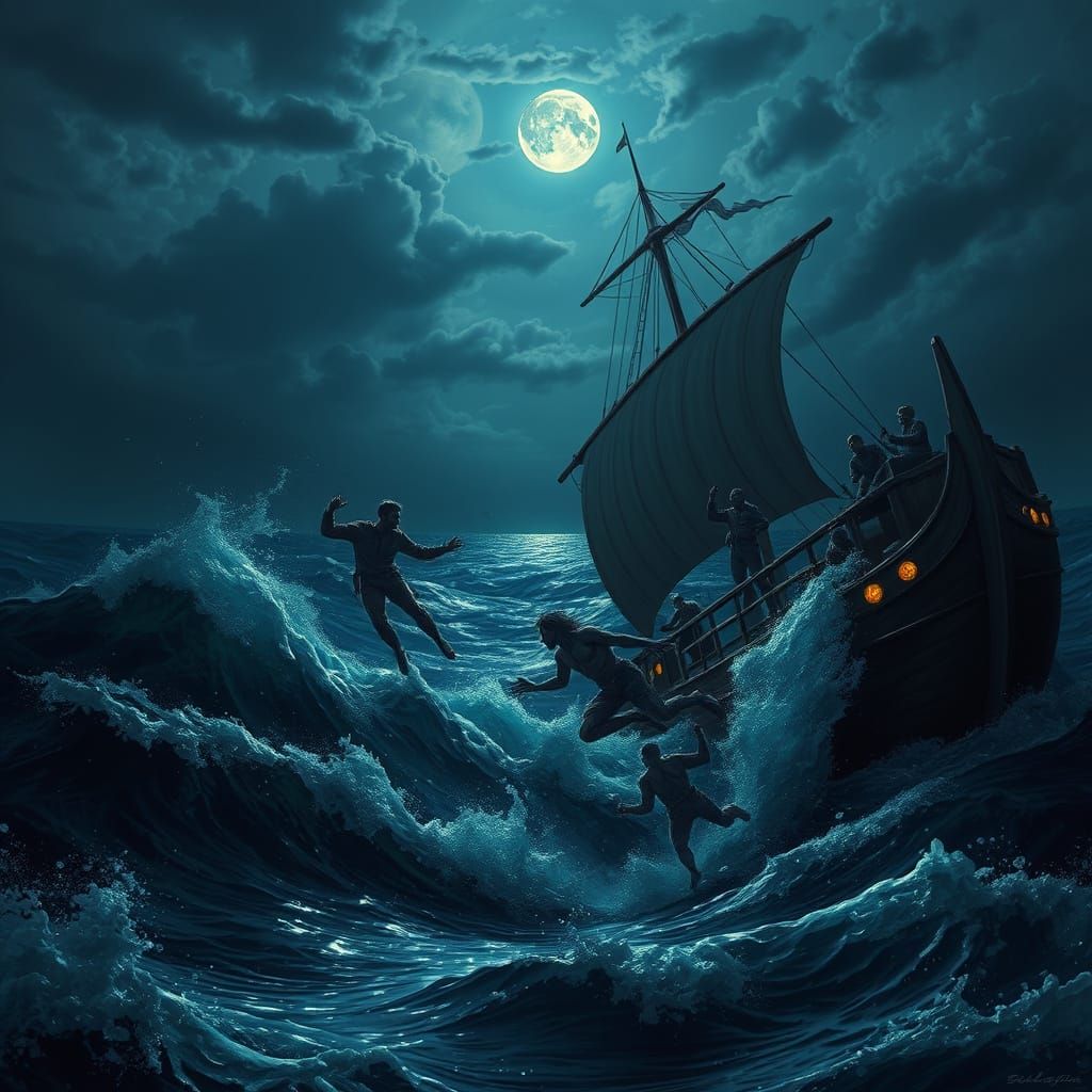 Sinking Ship with Siren Song in Hyper-Realistic Style