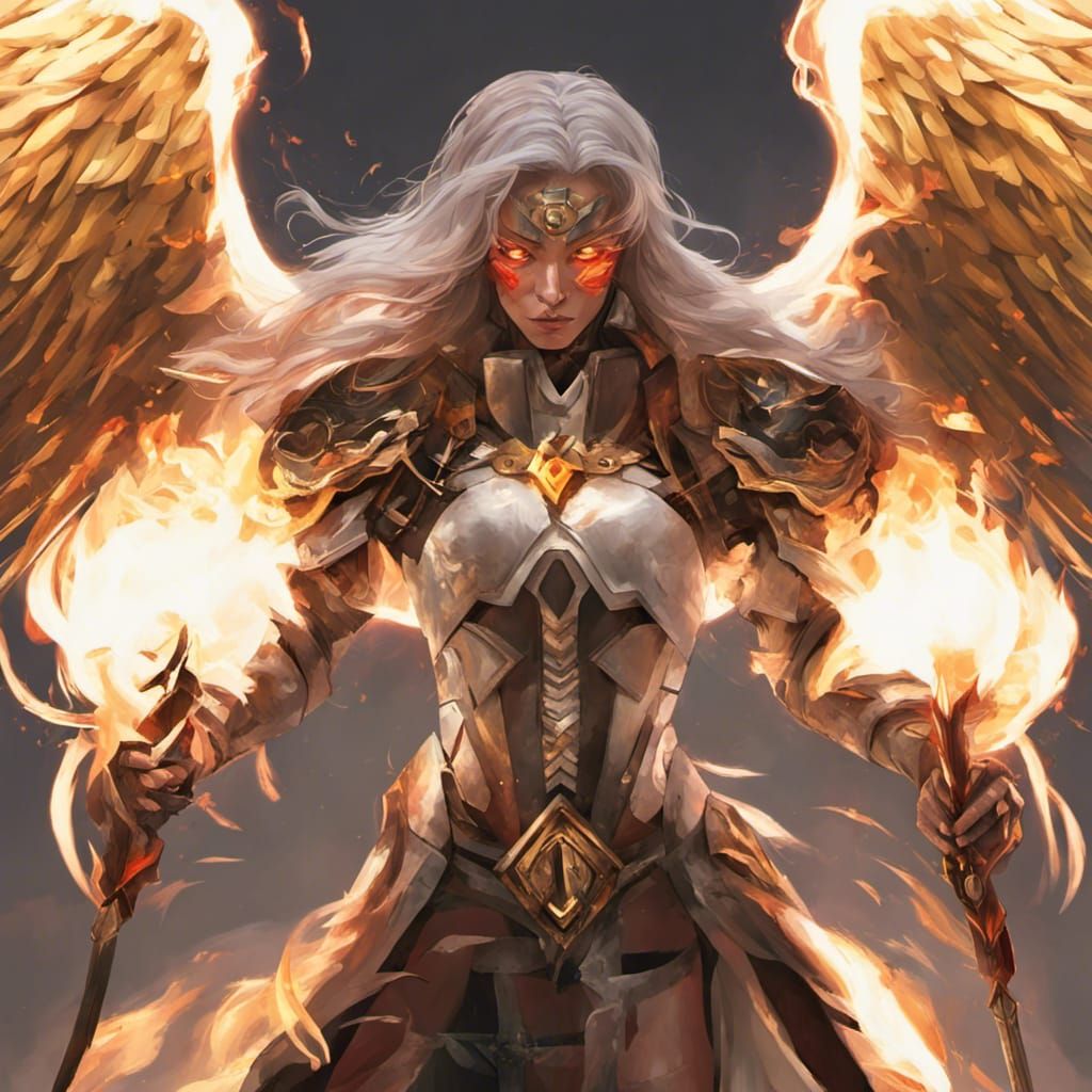 Archangel in Fiery Battle: A Digital Art Portrait