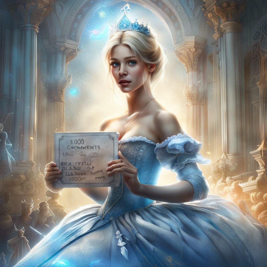 Hyperreal Portrait of Princess Cinderella Holding Sign