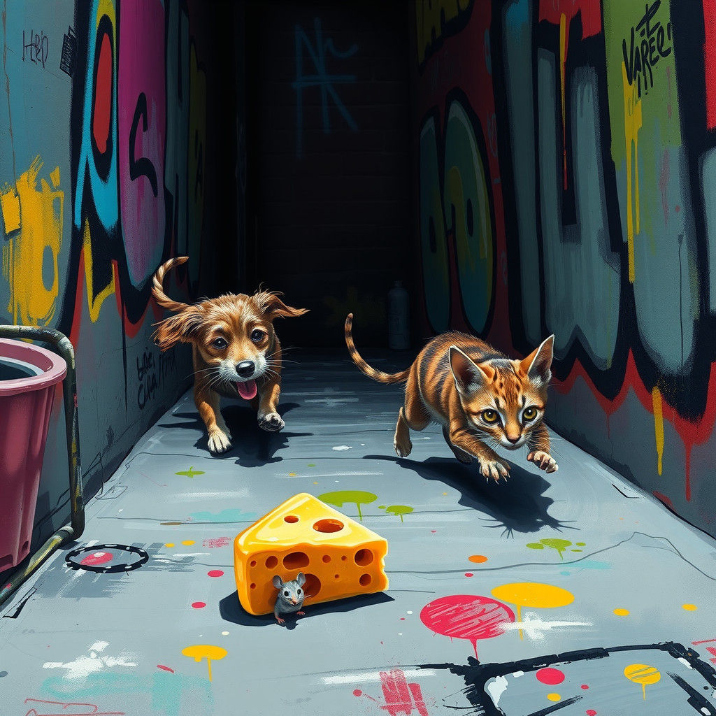 Colorful Street Art Scene in Dimly Lit Alleyway