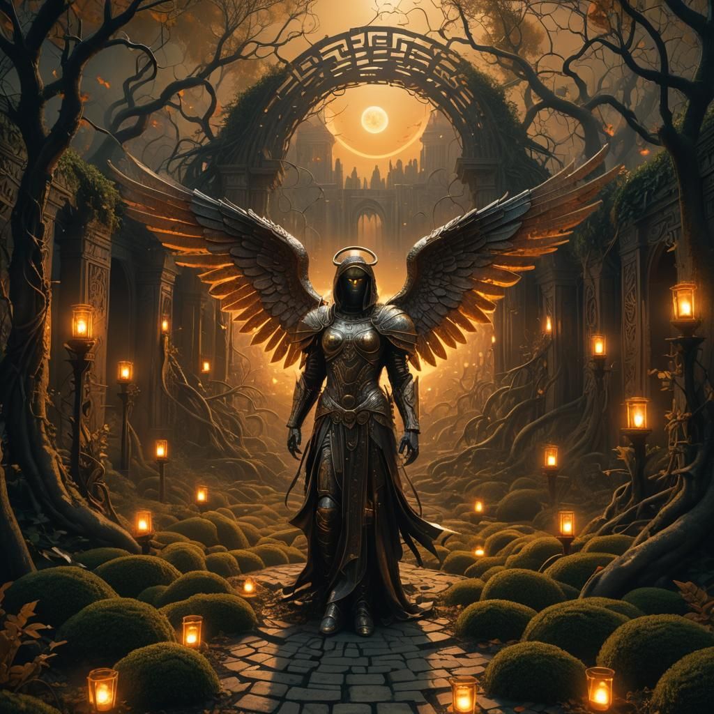 Fiery Angel in Moonlit Maze: Digital Matte Painting