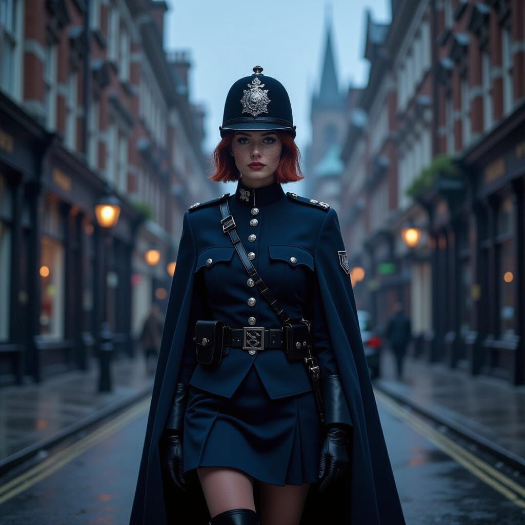 Steampunk London Constable Patrols Grimy Streets in Drizzle