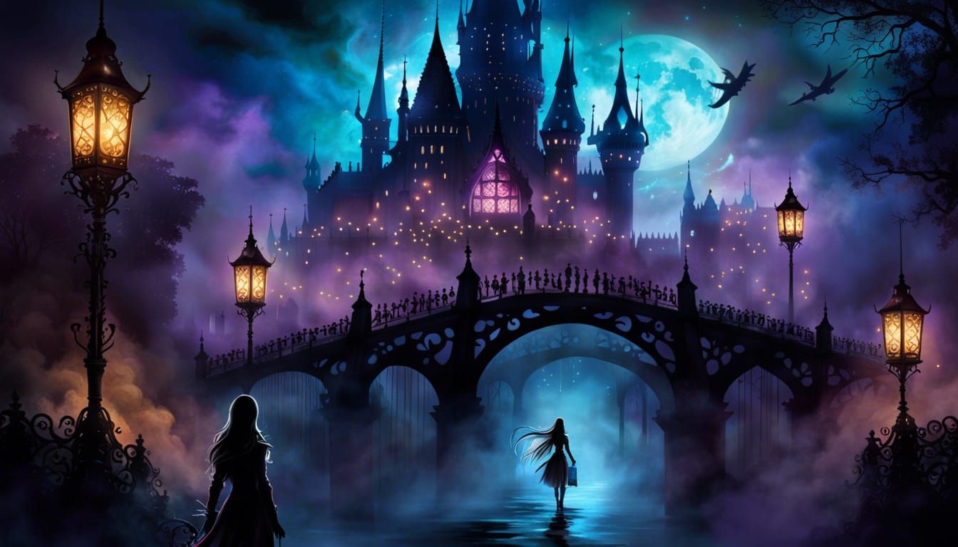 Fantasy Castle with Gothic Architecture and Nebula