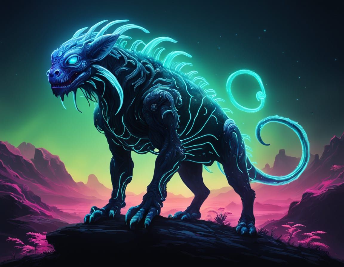 Glowing Mythical Creature in Neon Color Palette