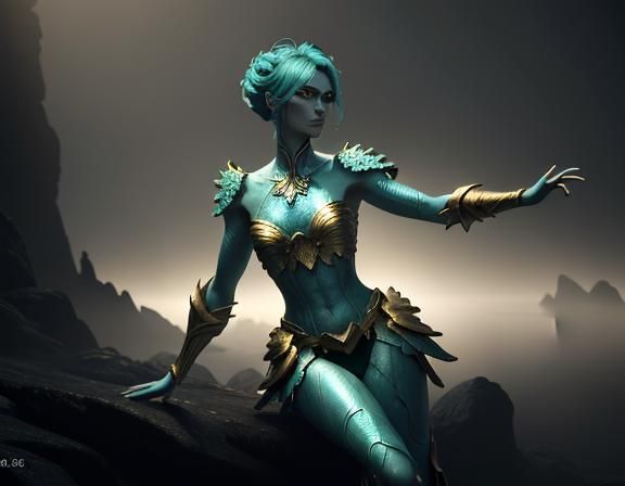 Female Amphibioid in Mystical Fog, 3D Game Art