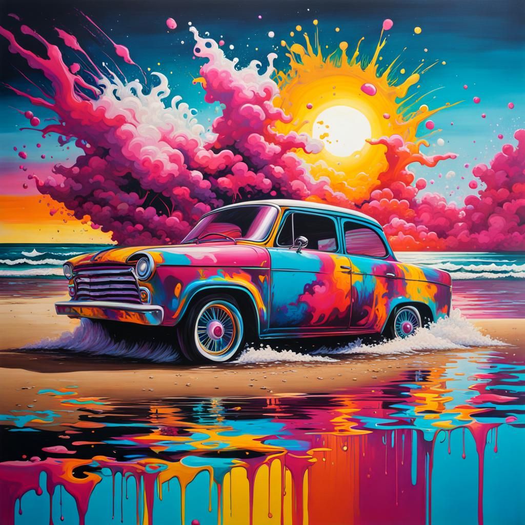 Colorful Beach Scene in Graffiti Art Style