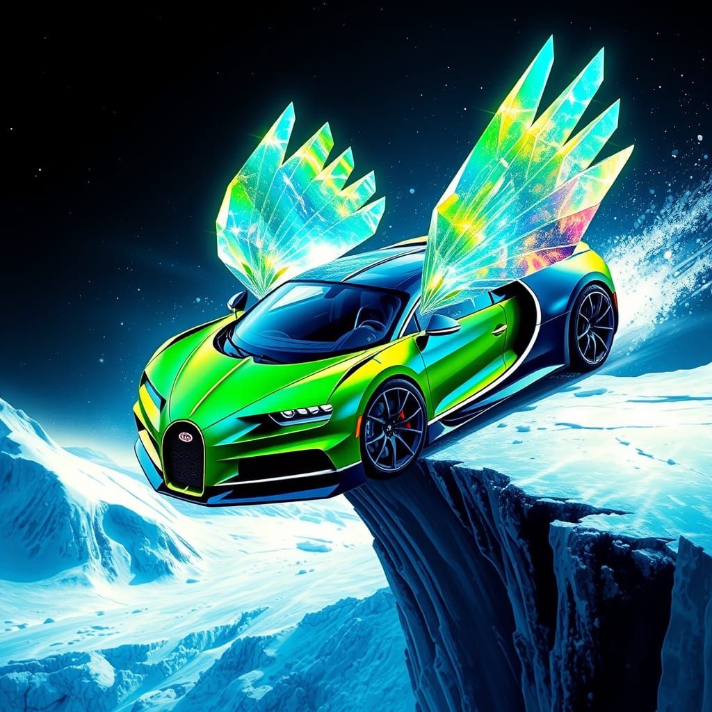 Celestial Bugatti Soars Above the Glacial Edge