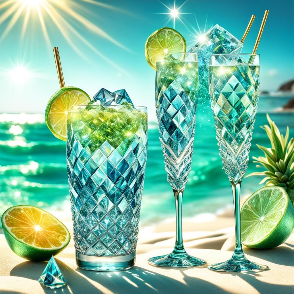 Diamond Glitter Beach with Cocktails and Sunshine