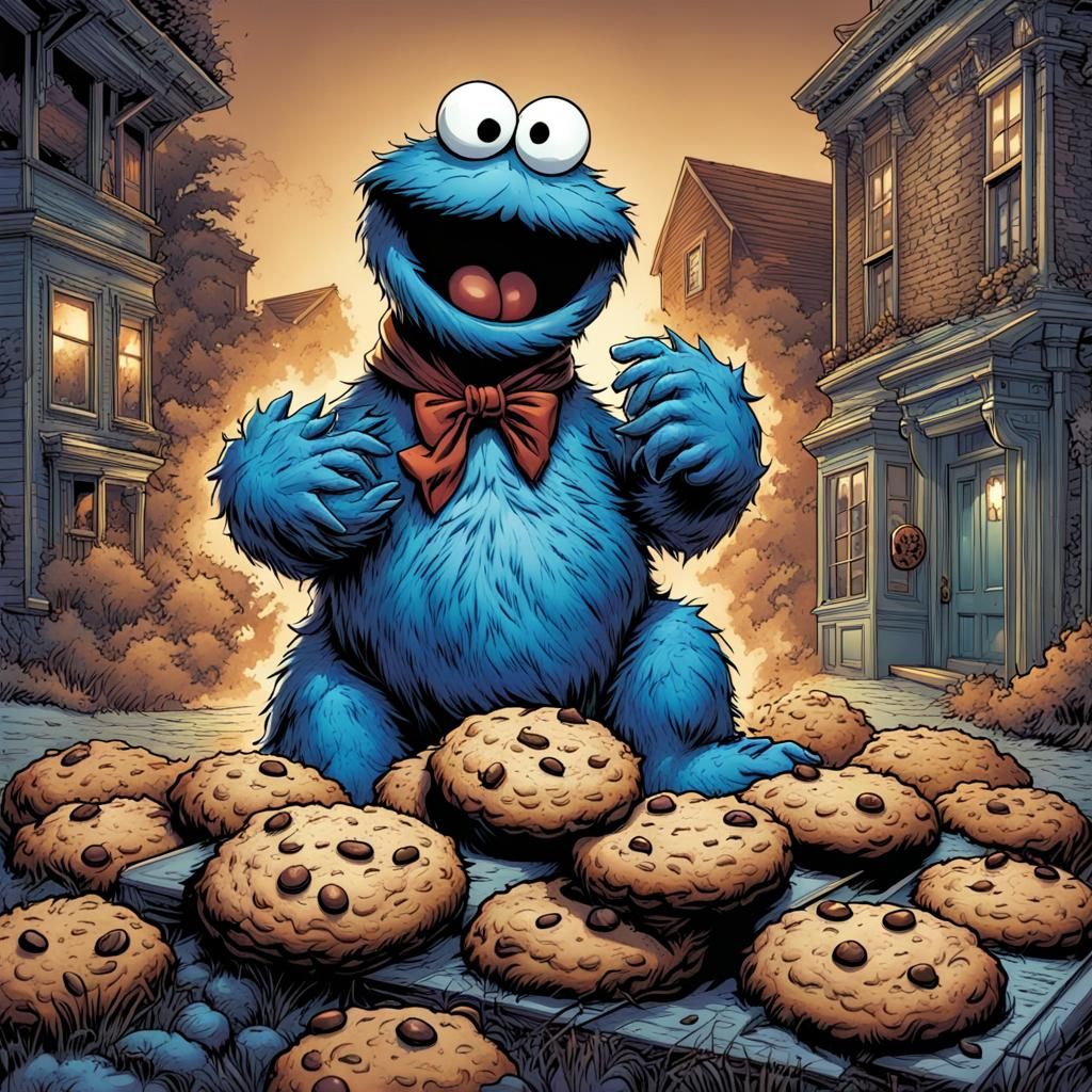 Cookie Monster in Comic Book Art Style