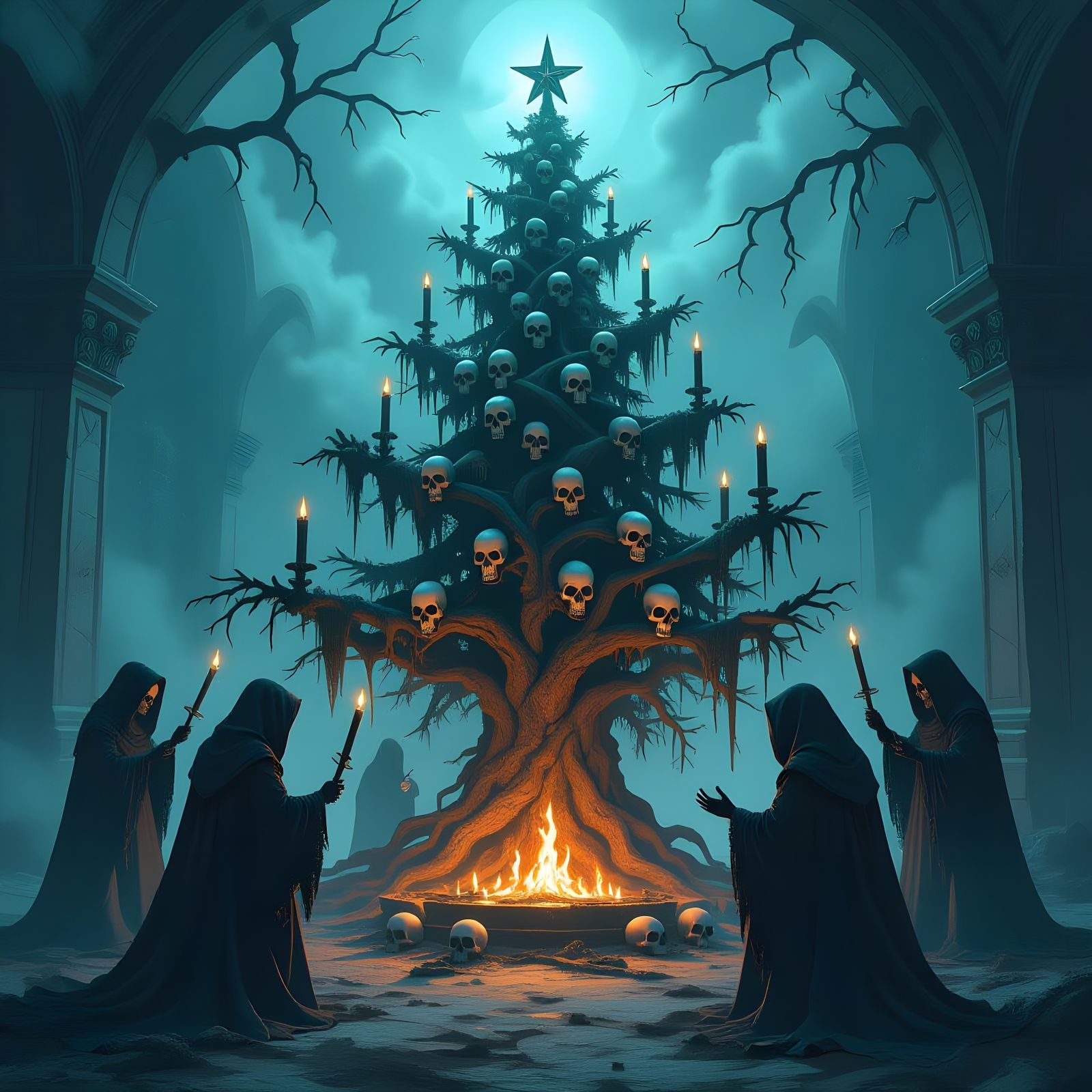 Skeletons Perform Dark Ritual Around Ancient Christmas Tree