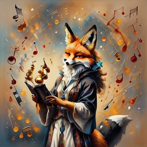 Whimsical Fox Musicians Gather in Golden Concert Hall