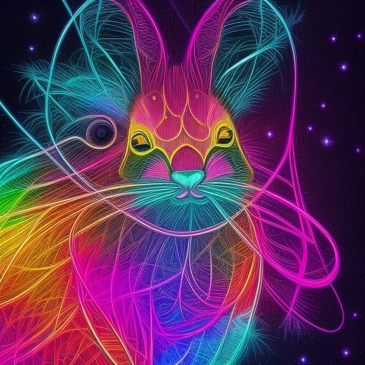 Neon Bunny Rabbit with Gradient Strings, Saturated Colors