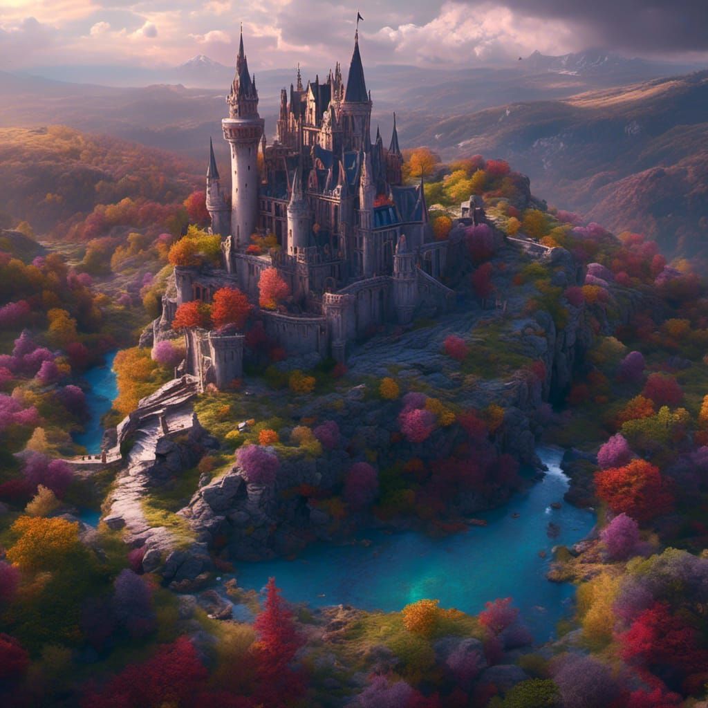 Mystical Castle Landscape Emerging from Open Book