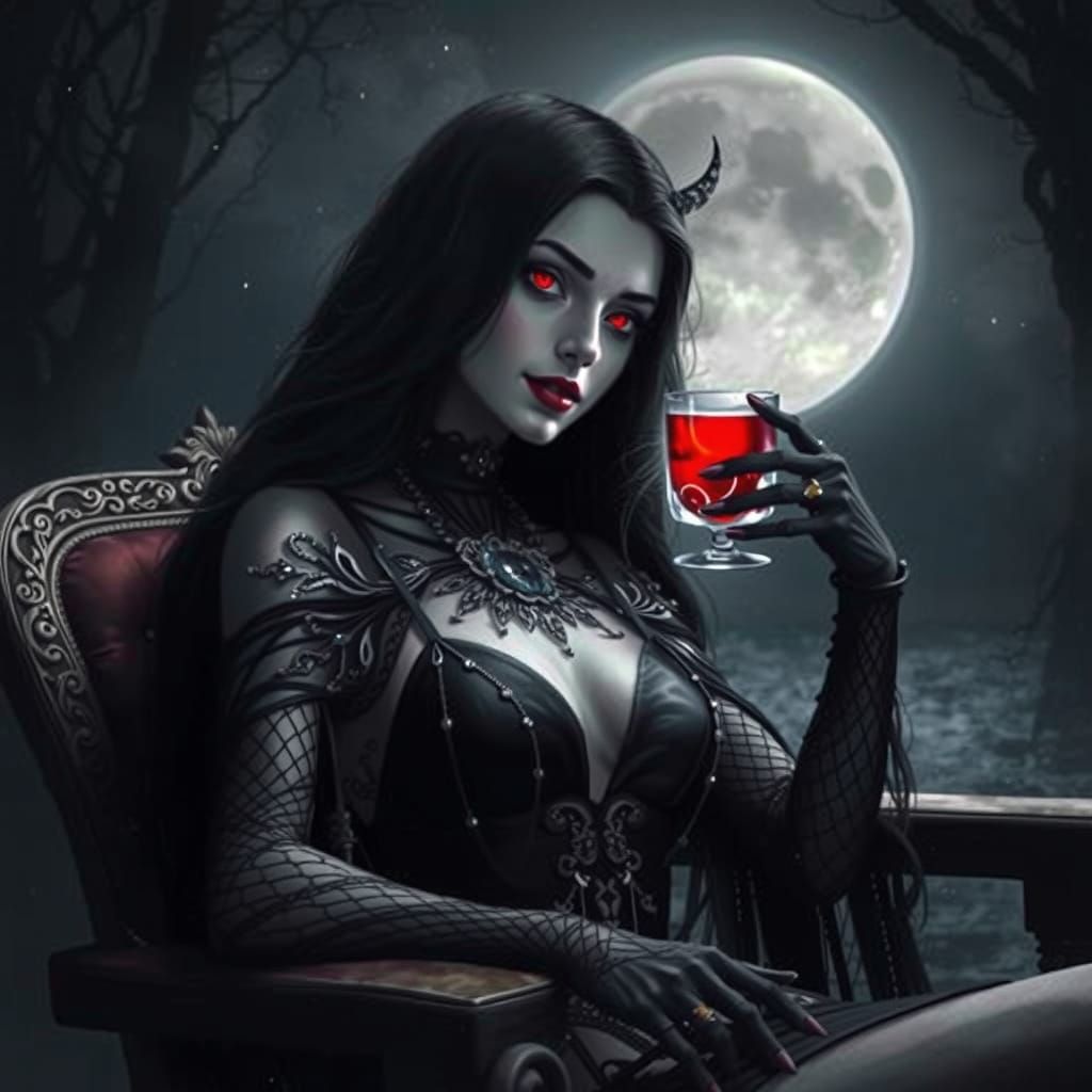 Sensual Vampire Reclines in Moonlit Elegance