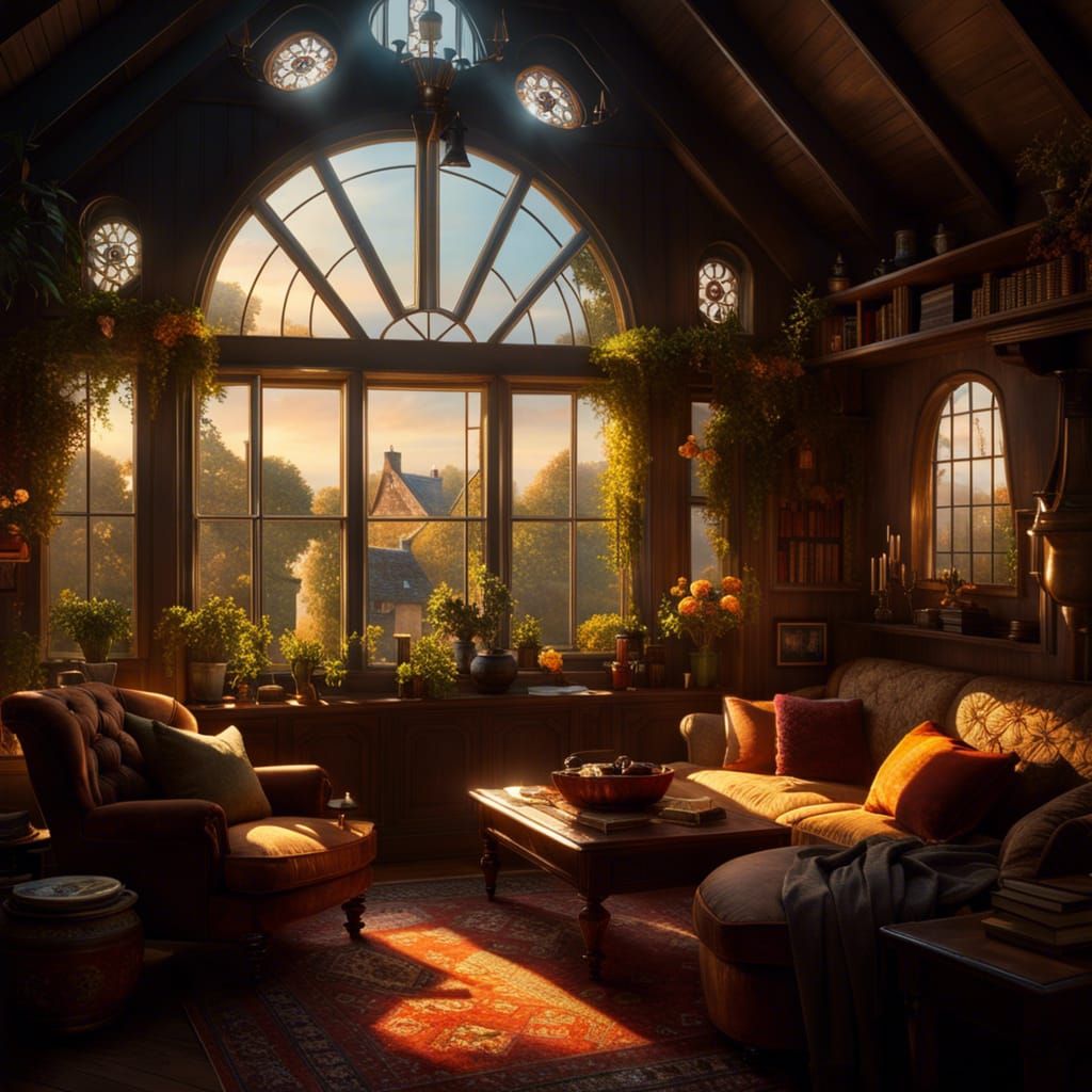 Cozy Cottagecore Windmill Interior with Garden View