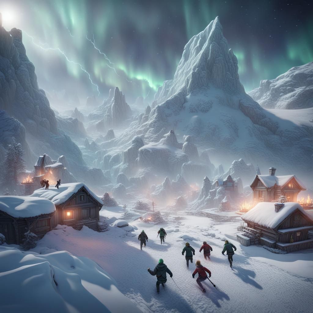 Winter Avalanche Chase Under Northern Lights