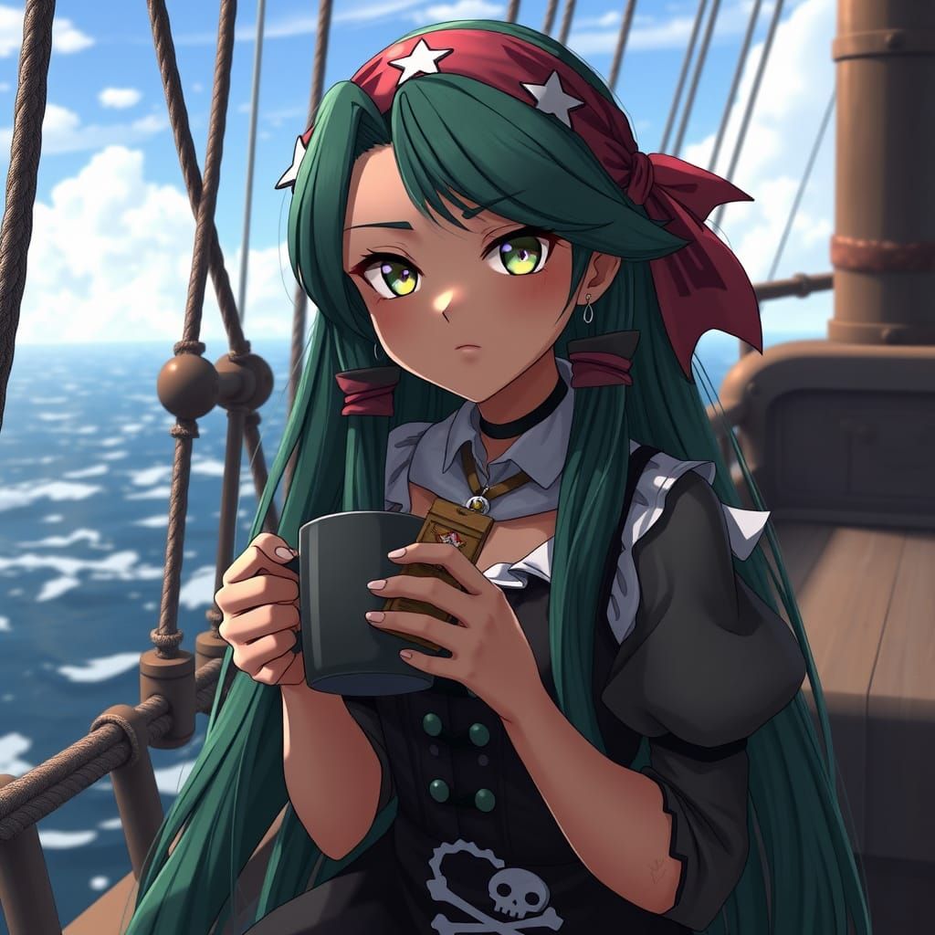 Pirate OC Hana on Deck in Anime Style