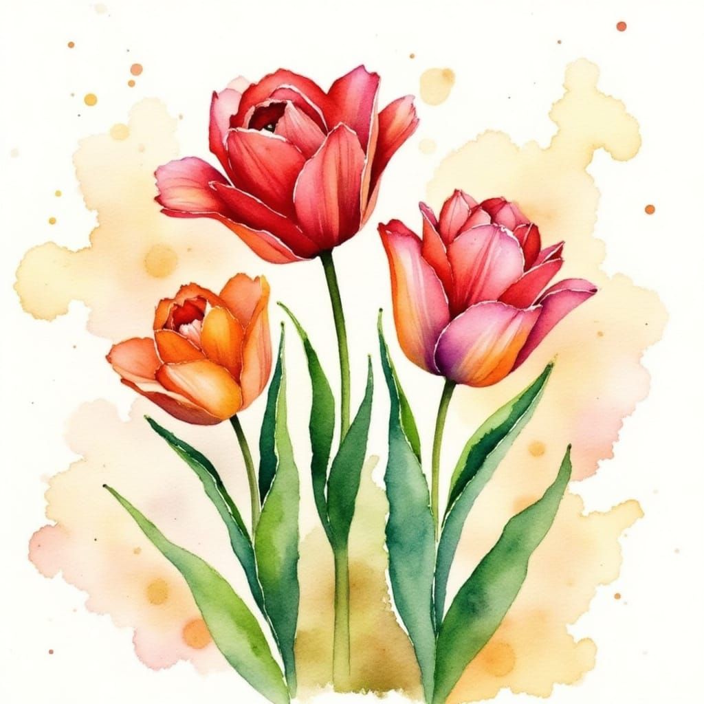 Surreal Japanese Landscape with Vibrant Blooming Tulips in W...