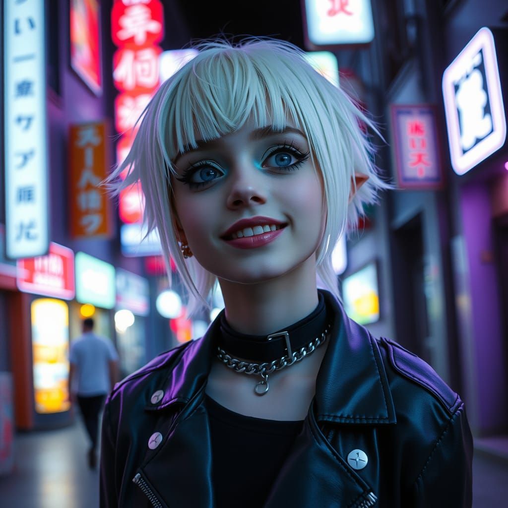 Cute Cyberelf in Neo-Tokyo Punk Style