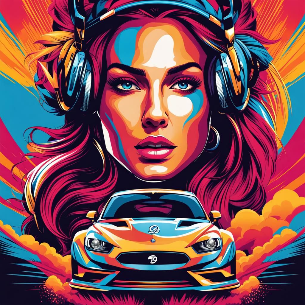 Sports Car and Woman T-Shirt Design in 8k
