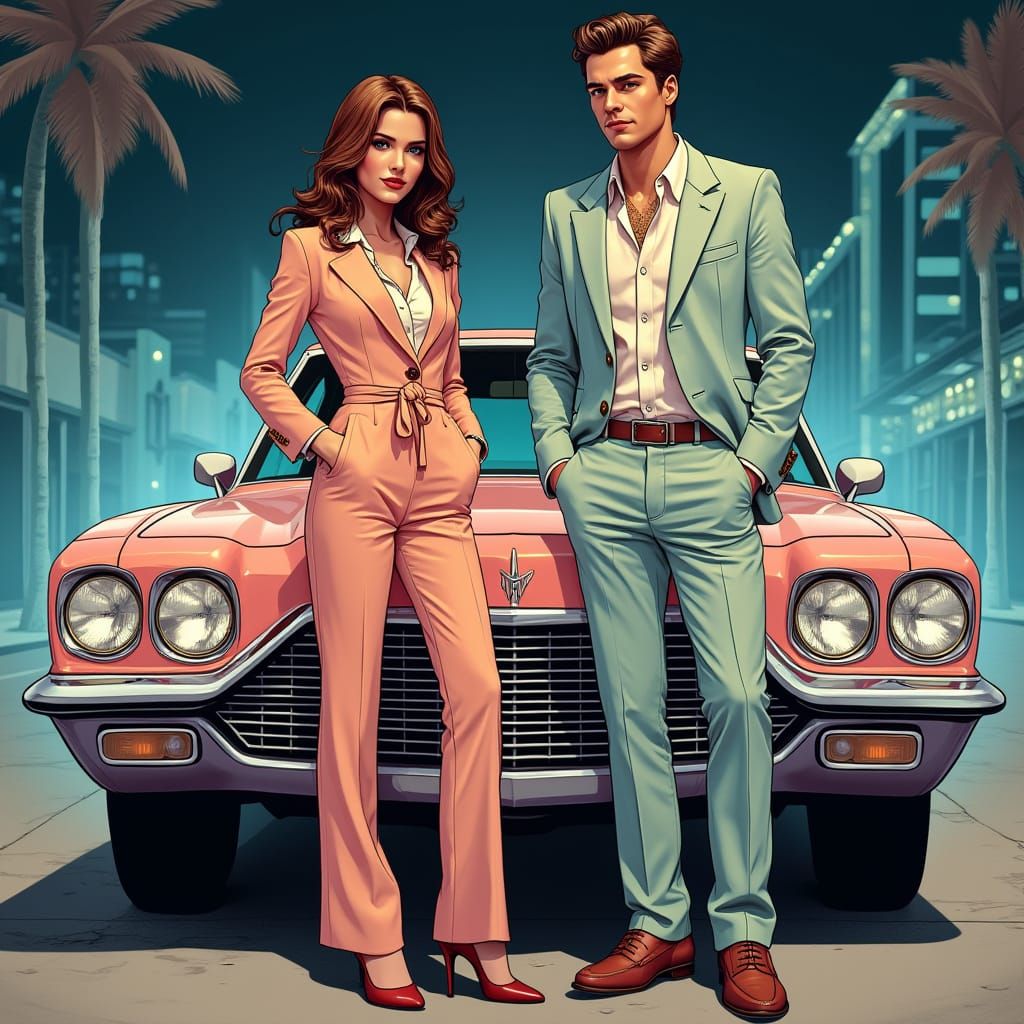Miami Vice Detectives in Comic Book Style