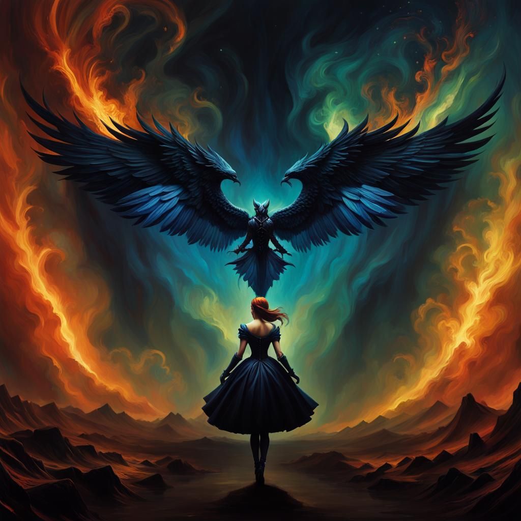 Baroque Sci-Fi Confrontation in Impasto Style