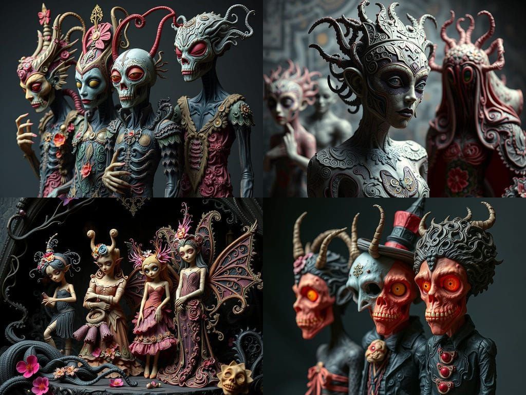 Elegant Eldritch Paper Mache Statues in Gothic Style