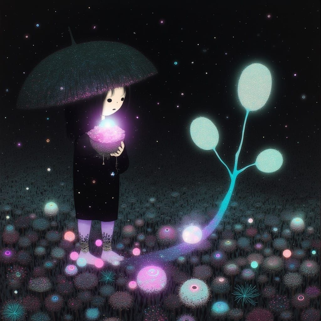 Dreamlike Bioluminescent Landscape with Whimsical Creatures ...